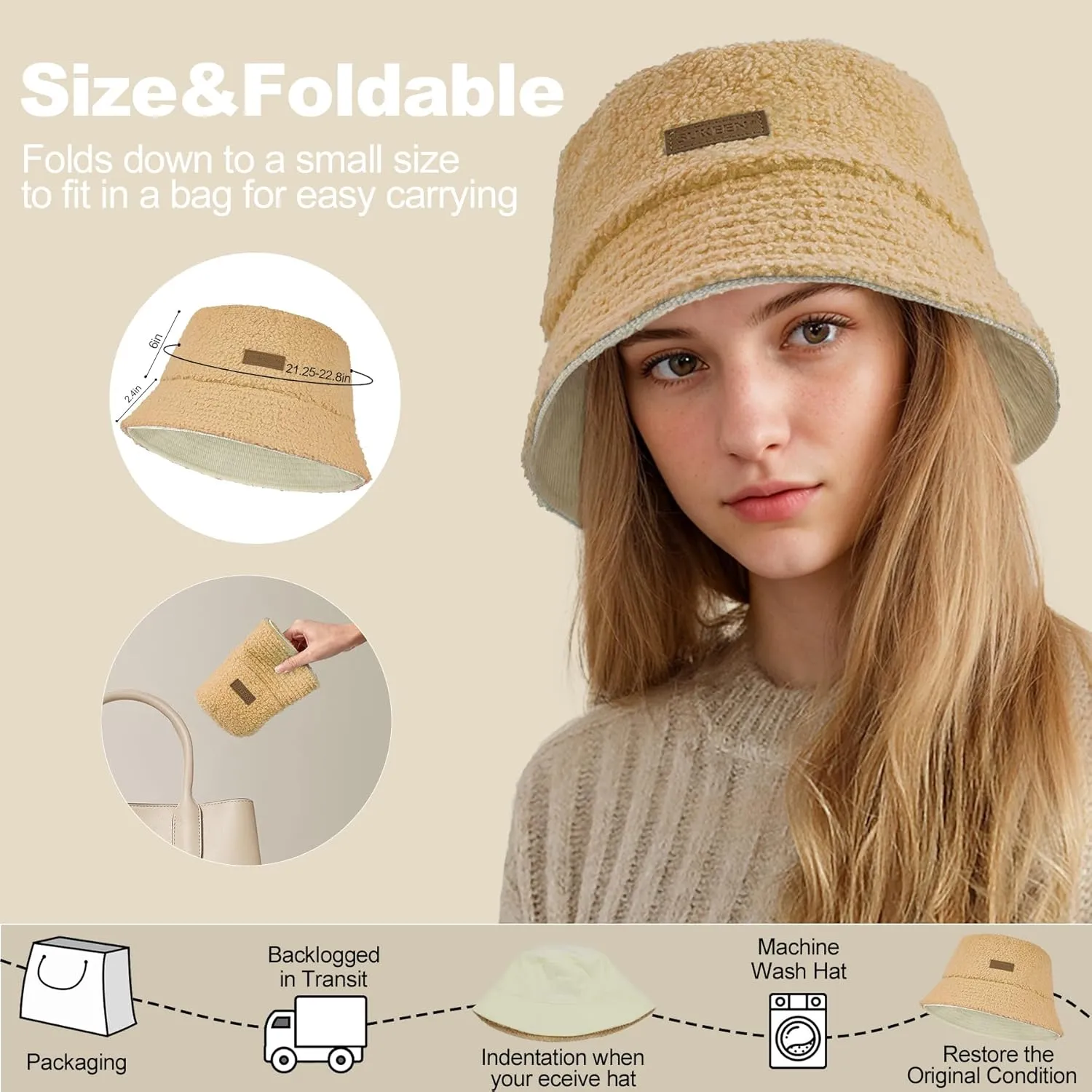 Sukeen Winter Bucket Hat for Women Men Double Side Wear Warm Hat Faux Fur Plush Winter Hat Trendy Fisherman Cap for Daily