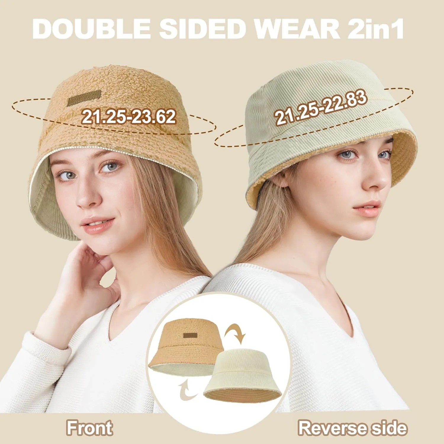 Sukeen Winter Bucket Hat for Women Men Double Side Wear Warm Hat Faux Fur Plush Winter Hat Trendy Fisherman Cap for Daily