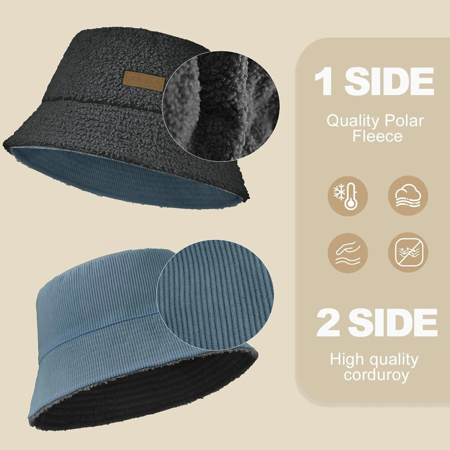 Sukeen Winter Bucket Hat for Women Men Double Side Wear Warm Hat Faux Fur Plush Winter Hat Trendy Fisherman Cap for Daily
