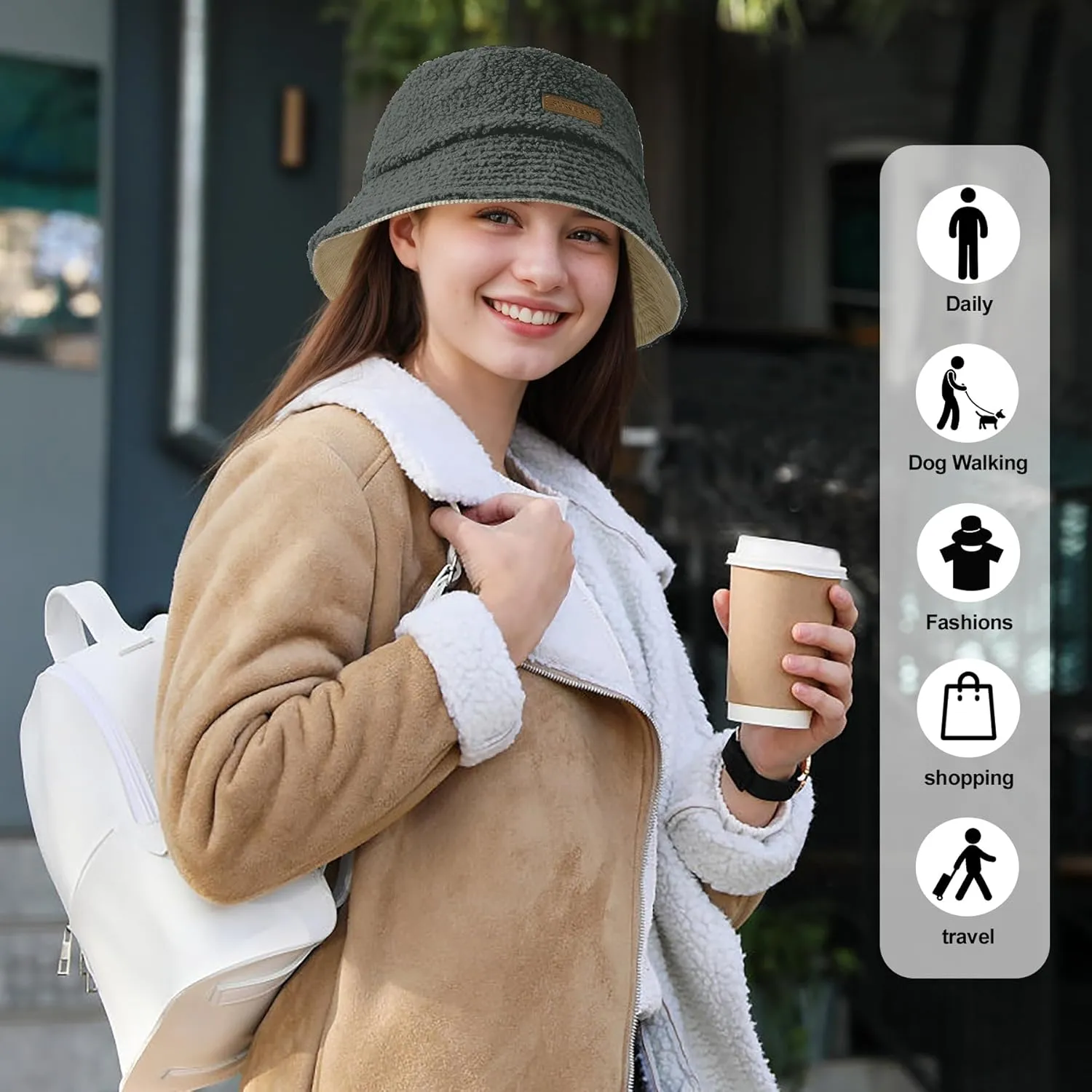 Sukeen Winter Bucket Hat for Women Men Double Side Wear Warm Hat Faux Fur Plush Winter Hat Trendy Fisherman Cap for Daily