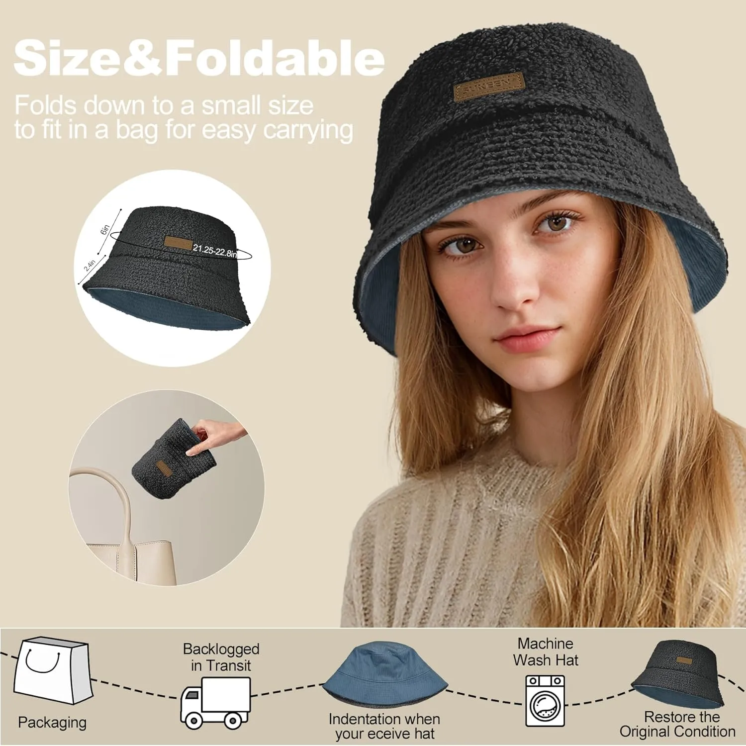 Sukeen Winter Bucket Hat for Women Men Double Side Wear Warm Hat Faux Fur Plush Winter Hat Trendy Fisherman Cap for Daily