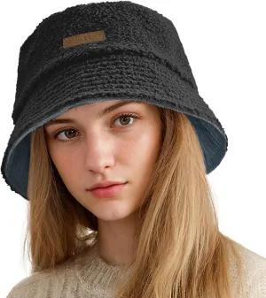 Sukeen Winter Bucket Hat for Women Men Double Side Wear Warm Hat Faux Fur Plush Winter Hat Trendy Fisherman Cap for Daily