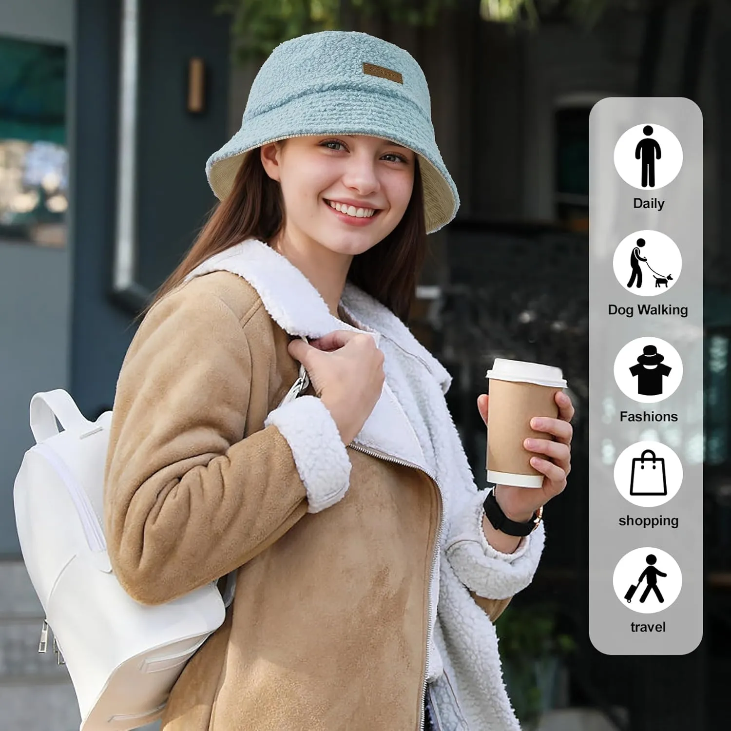 Sukeen Winter Bucket Hat for Women Men Double Side Wear Warm Hat Faux Fur Plush Winter Hat Trendy Fisherman Cap for Daily