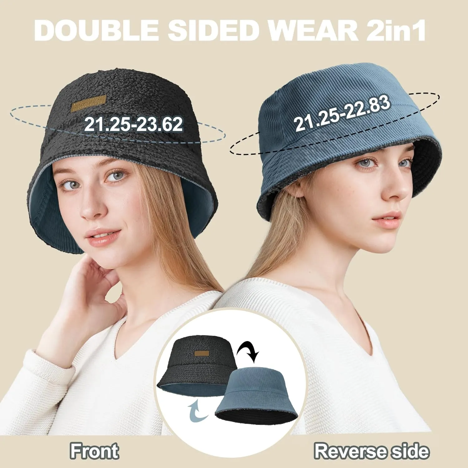 Sukeen Winter Bucket Hat for Women Men Double Side Wear Warm Hat Faux Fur Plush Winter Hat Trendy Fisherman Cap for Daily
