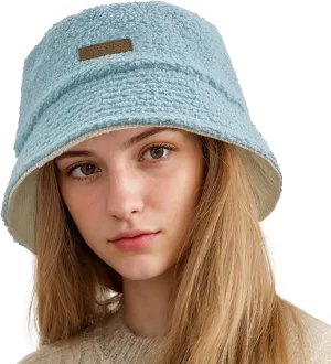 Sukeen Winter Bucket Hat for Women Men Double Side Wear Warm Hat Faux Fur Plush Winter Hat Trendy Fisherman Cap for Daily