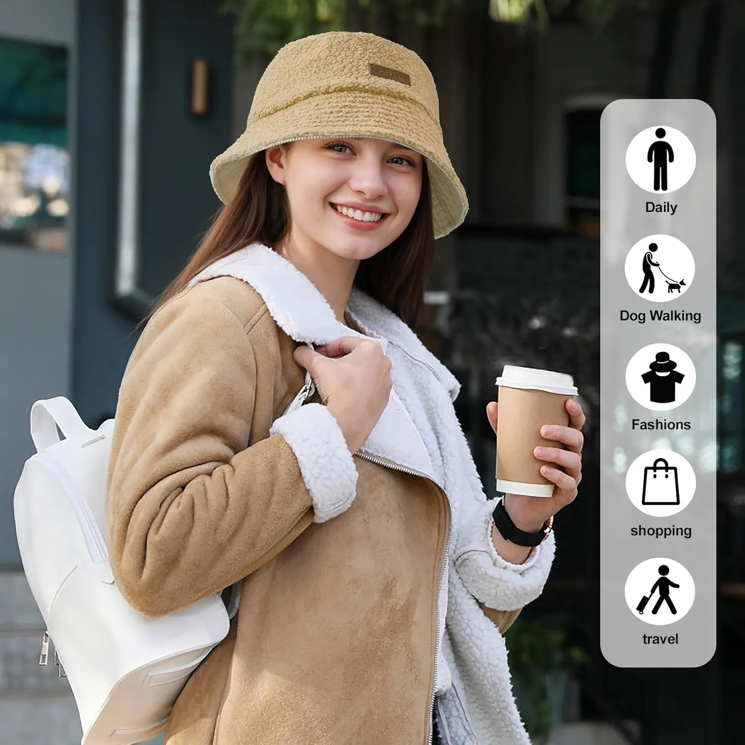 Sukeen Winter Bucket Hat for Women Men Double Side Wear Warm Hat Faux Fur Plush Winter Hat Trendy Fisherman Cap for Daily