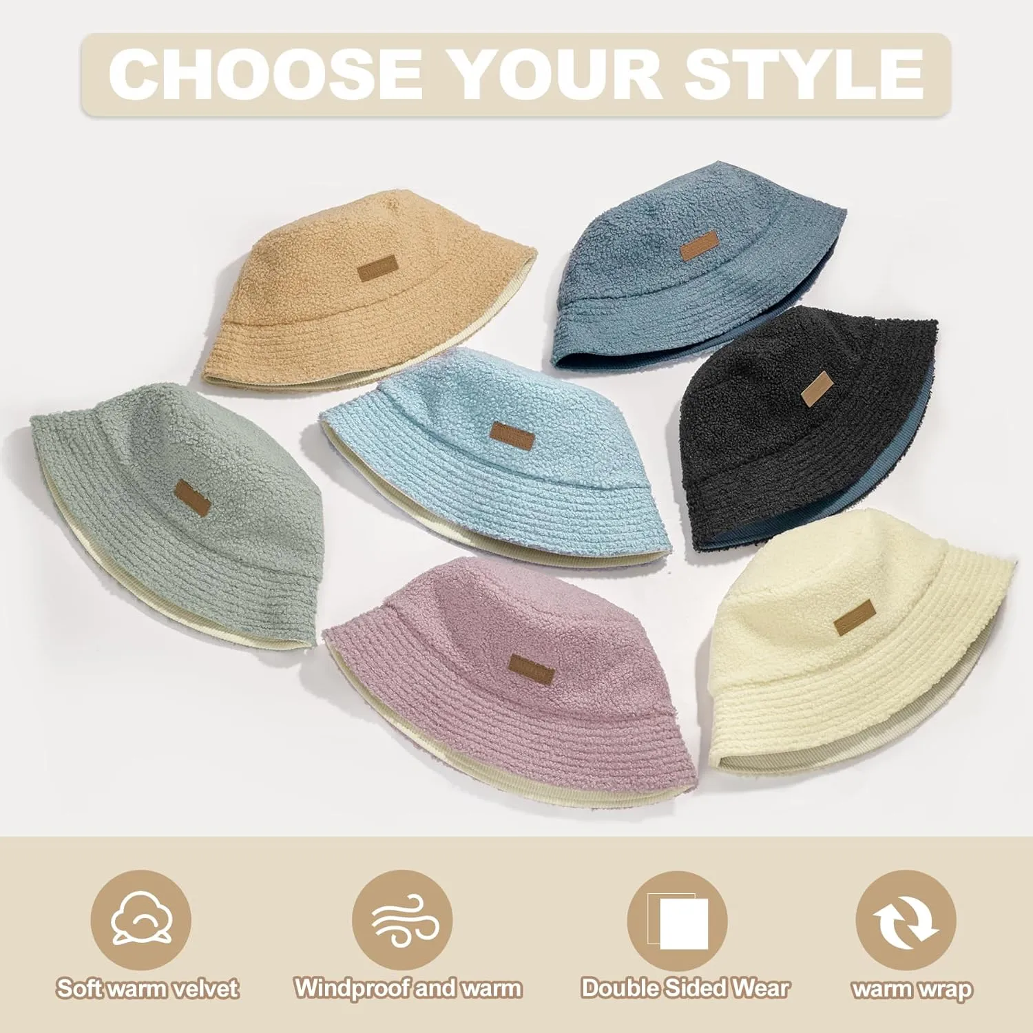 Sukeen Winter Bucket Hat for Women Men Double Side Wear Warm Hat Faux Fur Plush Winter Hat Trendy Fisherman Cap for Daily