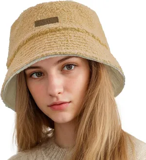 Sukeen Winter Bucket Hat for Women Men Double Side Wear Warm Hat Faux Fur Plush Winter Hat Trendy Fisherman Cap for Daily