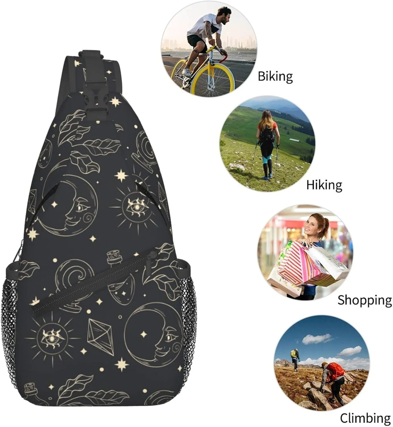 Sun And Moon Crossbody Sling Backpack Sling Bag Adjustable Chest Shoulder Daypack For Women Men