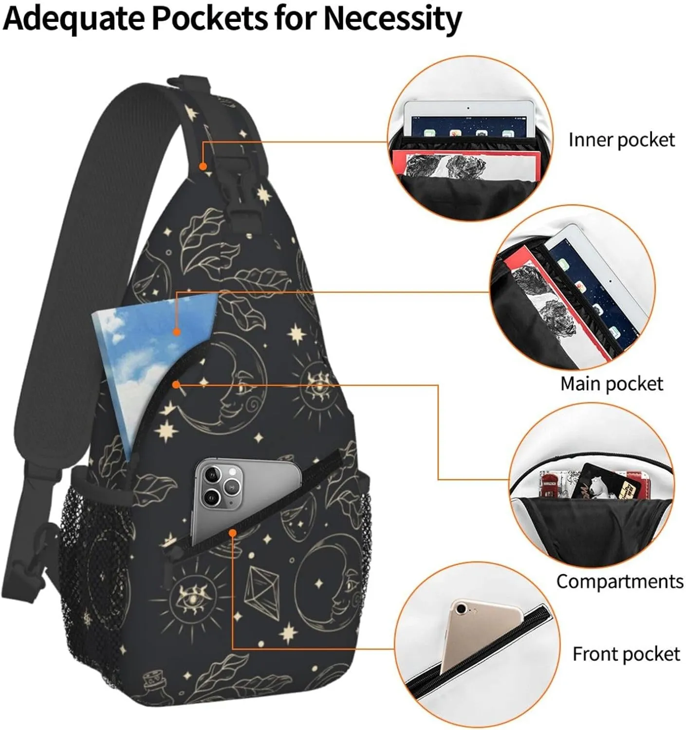 Sun And Moon Crossbody Sling Backpack Sling Bag Adjustable Chest Shoulder Daypack For Women Men