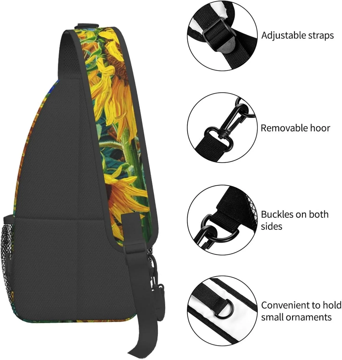 Sunflower Crossbody Sling Backpack Sling Bag Adjustable Chest Shoulder Daypack For Women Men