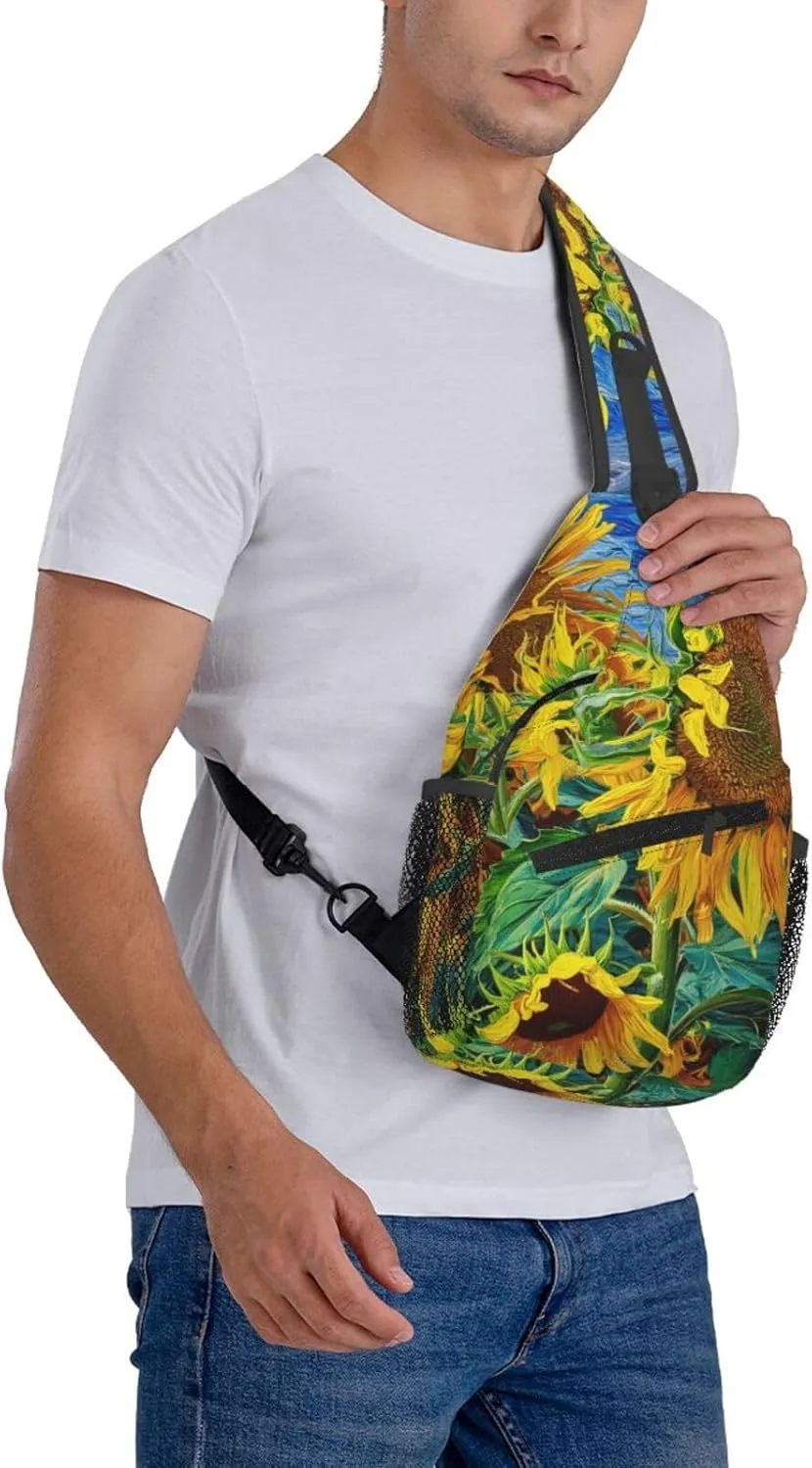 Sunflower Crossbody Sling Backpack Sling Bag Adjustable Chest Shoulder Daypack For Women Men
