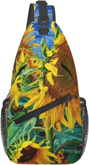 Sunflower Crossbody Sling Backpack Sling Bag Adjustable Chest Shoulder Daypack For Women Men