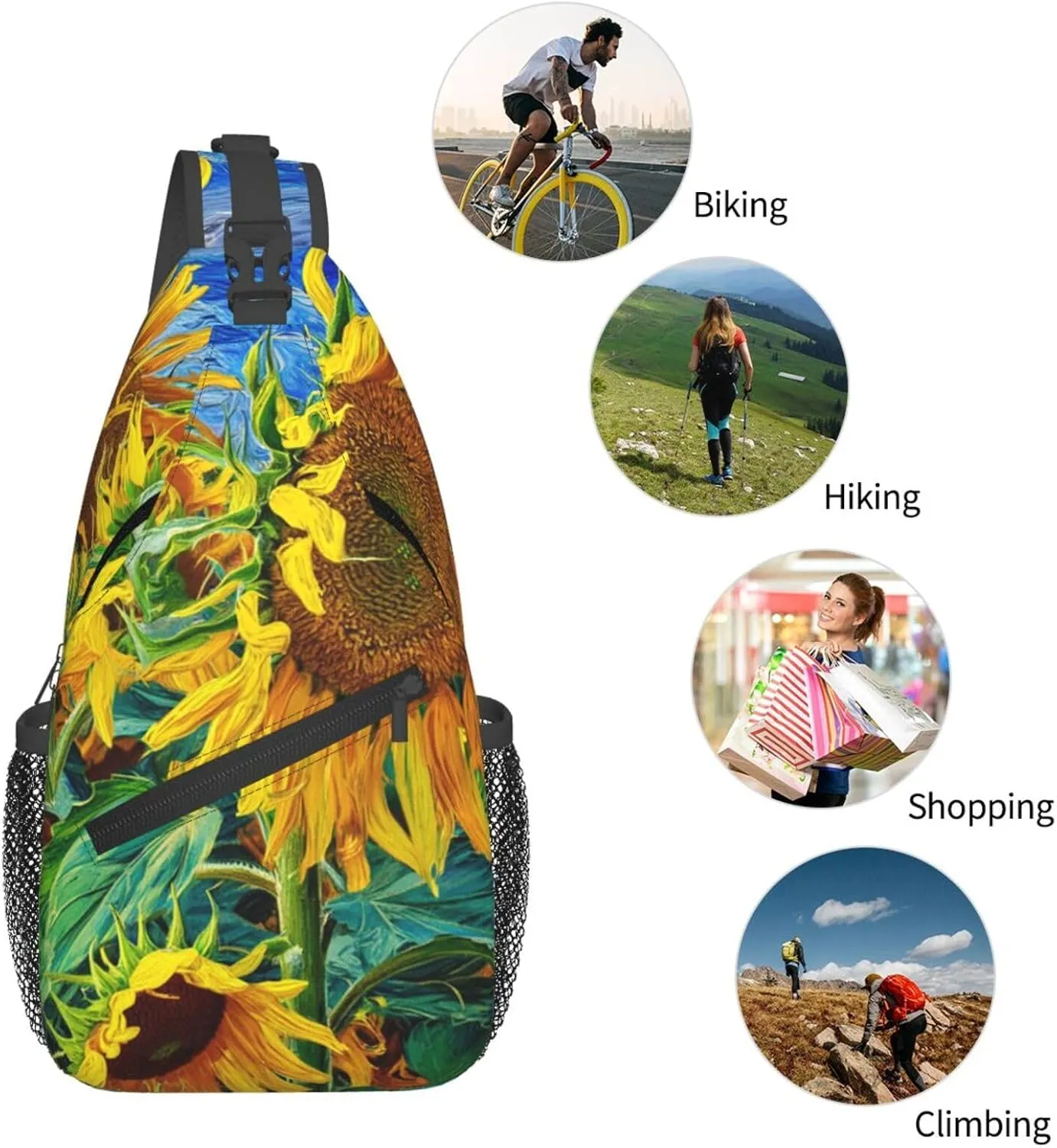 Sunflower Crossbody Sling Backpack Sling Bag Adjustable Chest Shoulder Daypack For Women Men