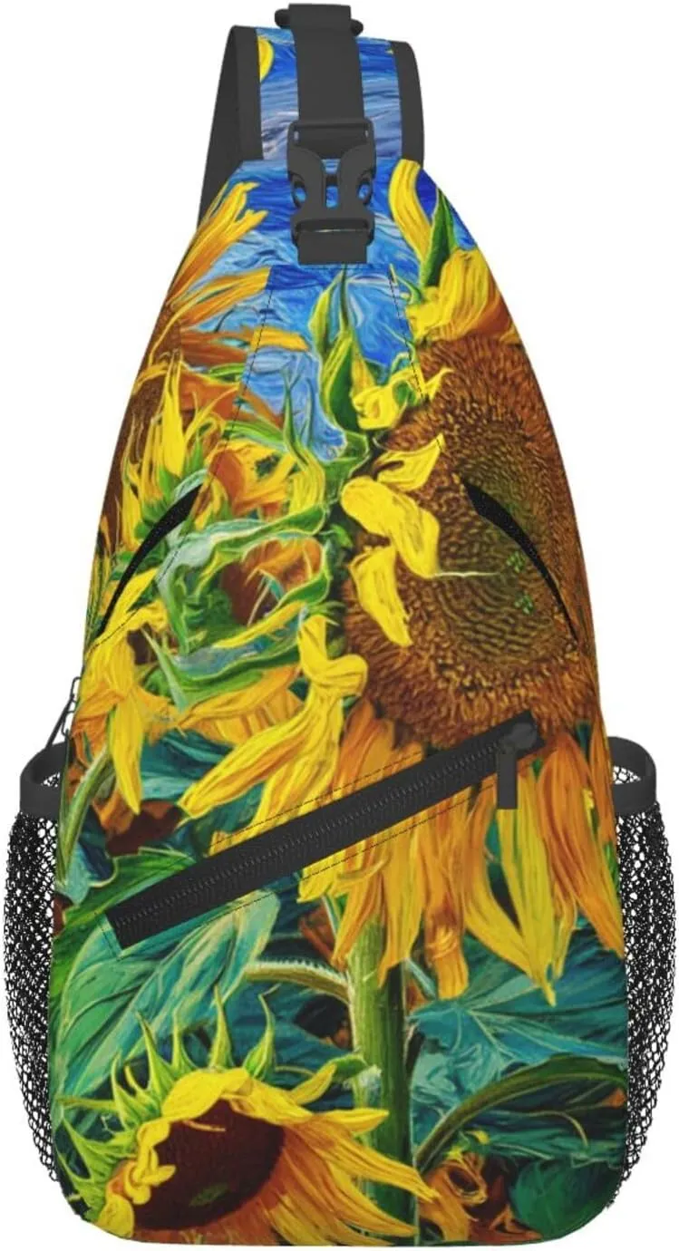 Sunflower Crossbody Sling Backpack Sling Bag Adjustable Chest Shoulder Daypack For Women Men