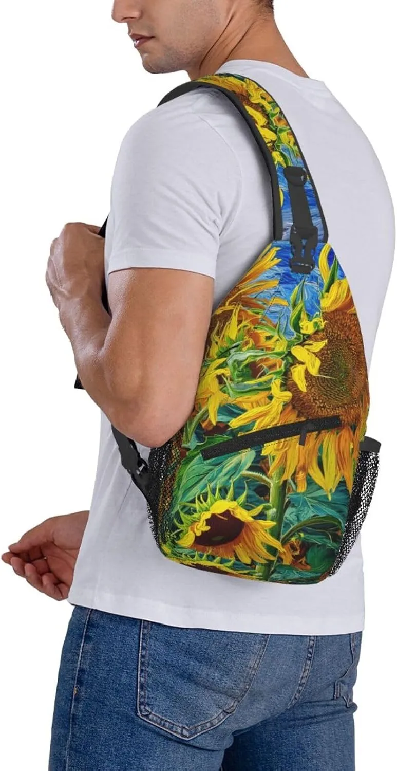 Sunflower Crossbody Sling Backpack Sling Bag Adjustable Chest Shoulder Daypack For Women Men