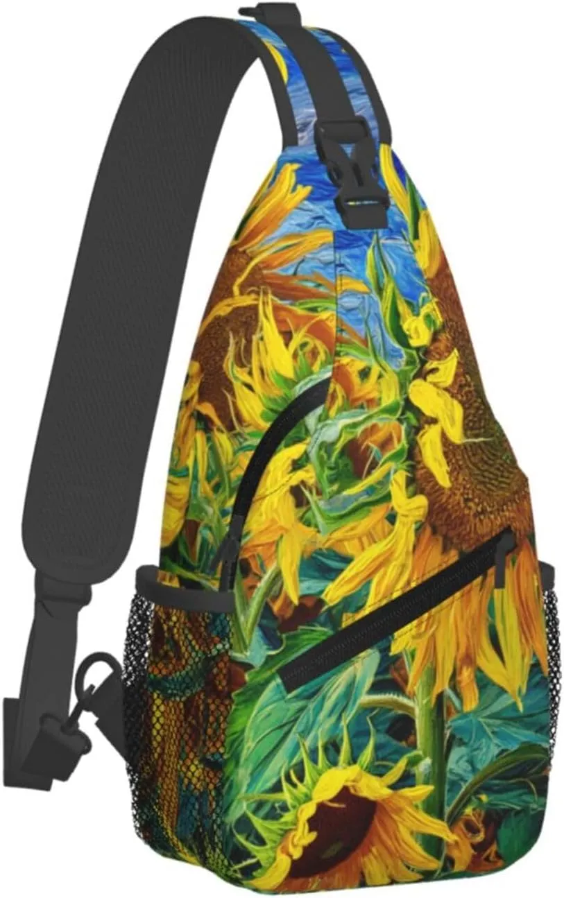 Sunflower Crossbody Sling Backpack Sling Bag Adjustable Chest Shoulder Daypack For Women Men