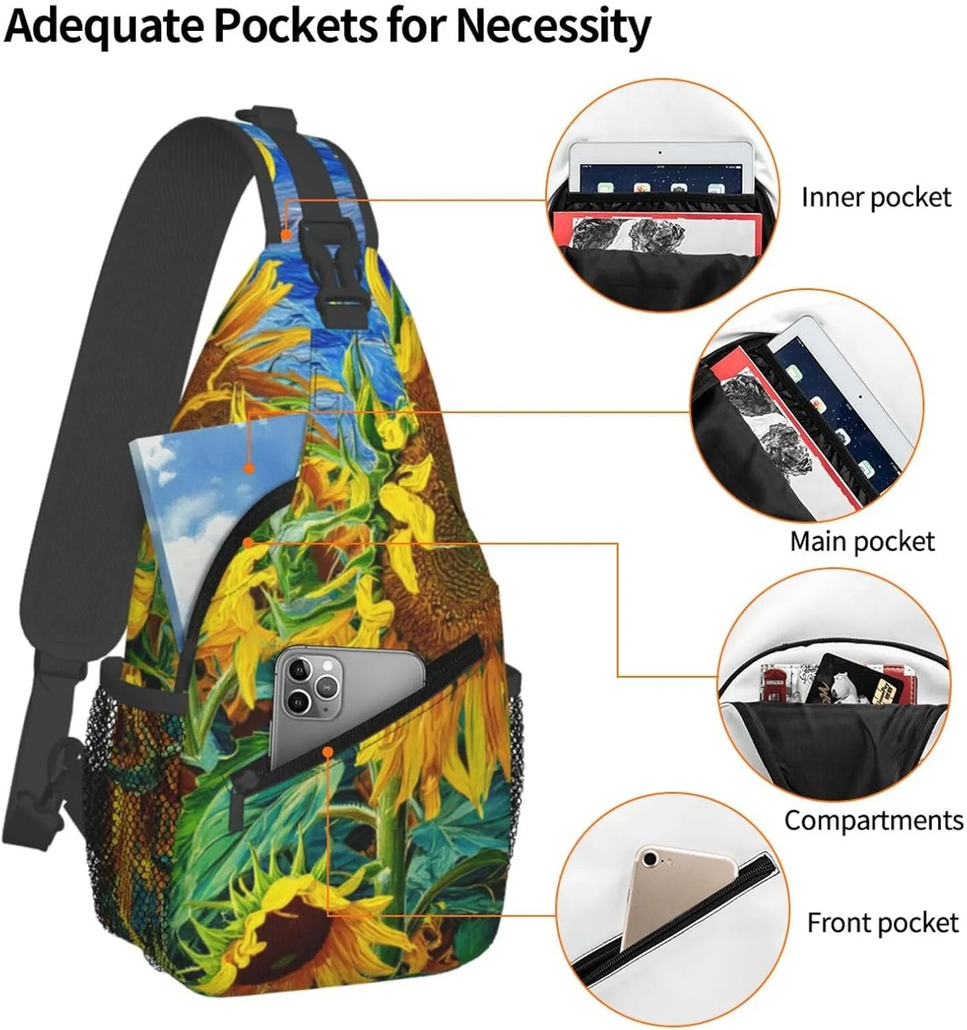 Sunflower Crossbody Sling Backpack Sling Bag Adjustable Chest Shoulder Daypack For Women Men