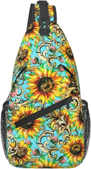 Sunflowers With Poppies Acanthus Chest Sling Bag Crossbody Shoulder Backpack Bag Gym Cycling Daypack Travel Hiking Cross Bag