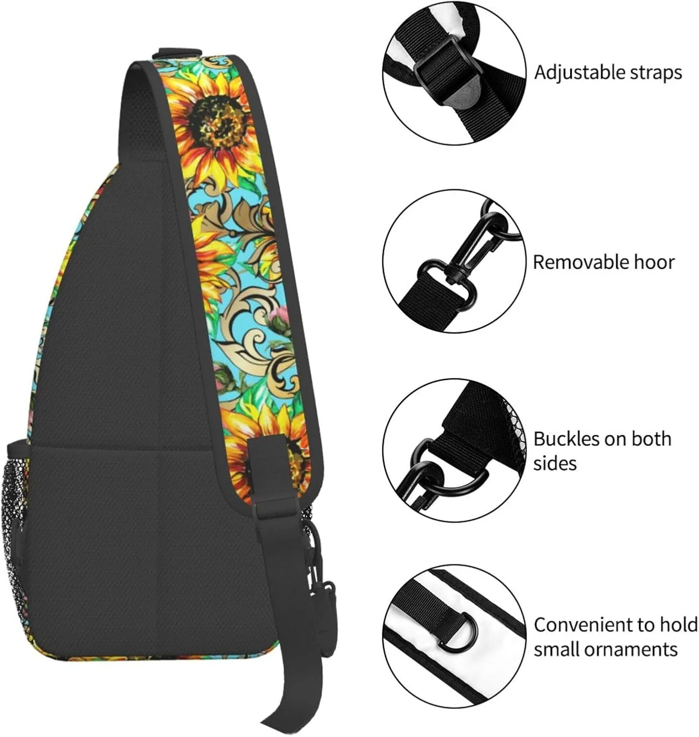 Sunflowers With Poppies Acanthus Chest Sling Bag Crossbody Shoulder Backpack Bag Gym Cycling Daypack Travel Hiking Cross Bag