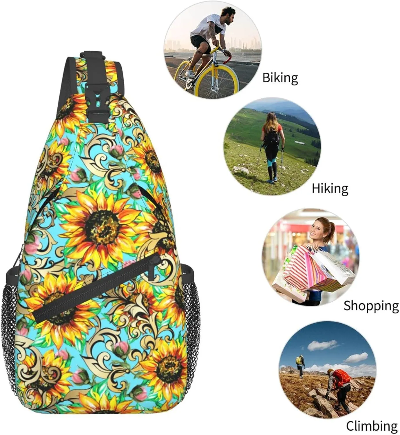 Sunflowers With Poppies Acanthus Chest Sling Bag Crossbody Shoulder Backpack Bag Gym Cycling Daypack Travel Hiking Cross Bag