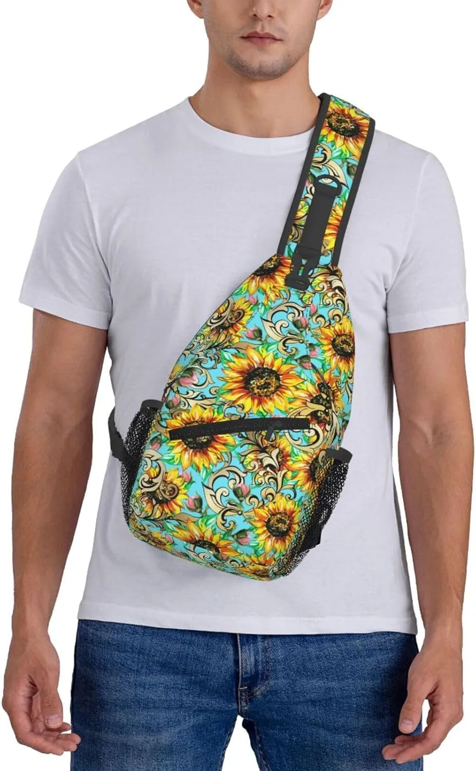 Sunflowers With Poppies Acanthus Chest Sling Bag Crossbody Shoulder Backpack Bag Gym Cycling Daypack Travel Hiking Cross Bag