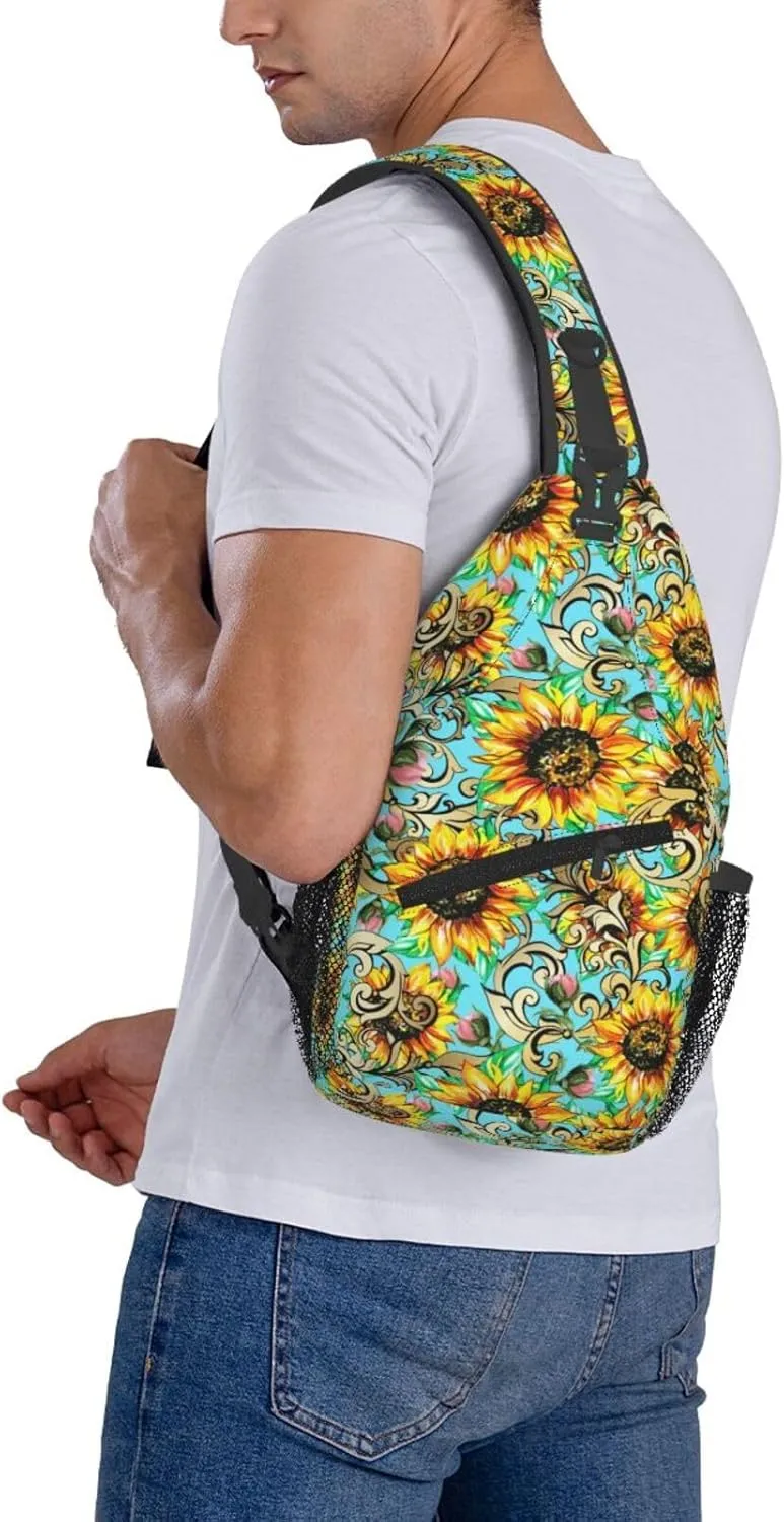 Sunflowers With Poppies Acanthus Chest Sling Bag Crossbody Shoulder Backpack Bag Gym Cycling Daypack Travel Hiking Cross Bag