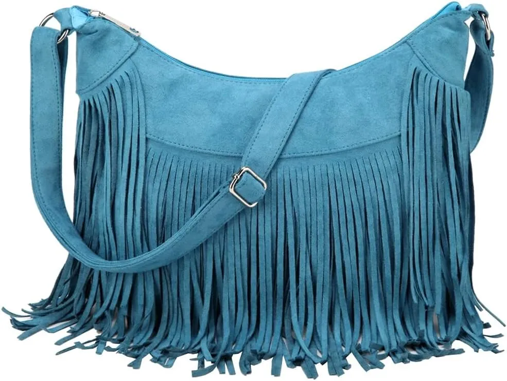 Sunwel Fashion Women Fringe Hobo Bag Western Purse Shoulder Bag Vegan Suede Tassel Hippie Crossbody Bag