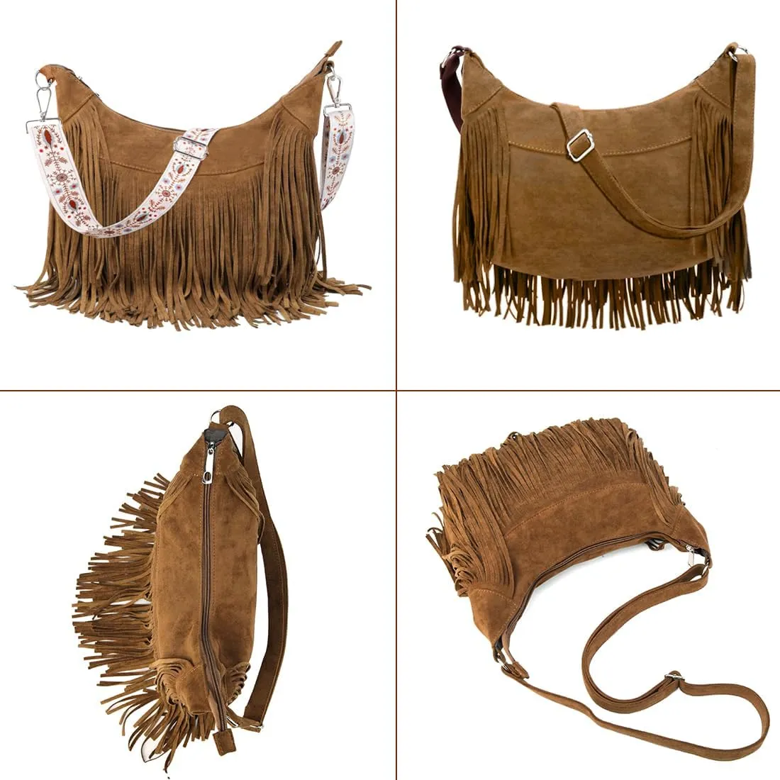 Sunwel Fashion Women Fringe Hobo Bag Western Purse Shoulder Bag Vegan Suede Tassel Hippie Crossbody Bag