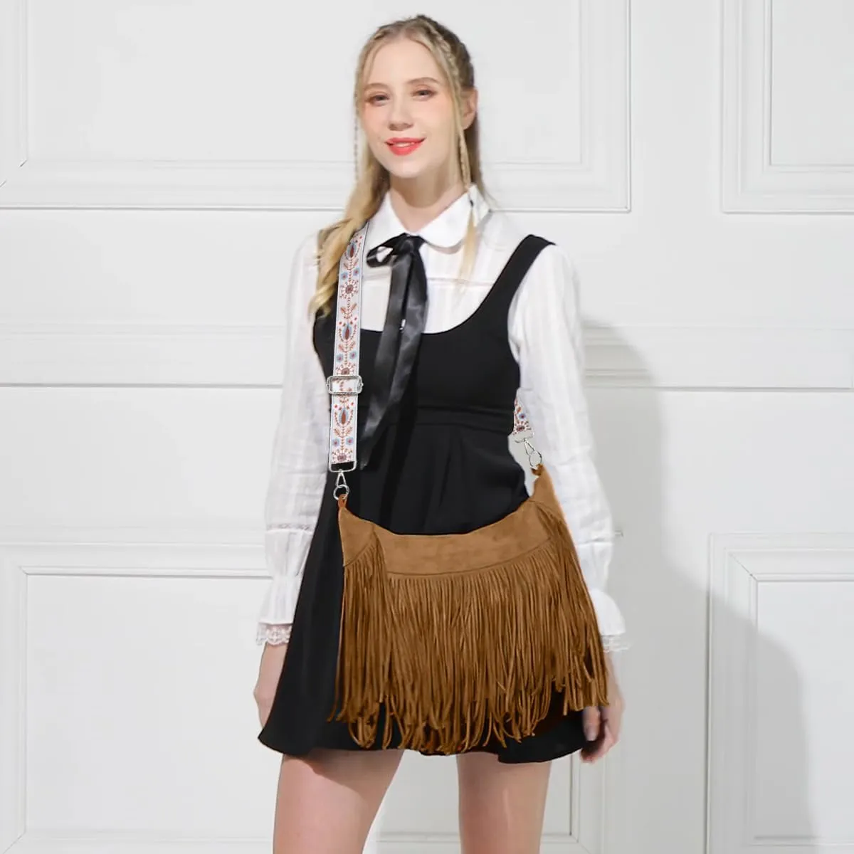 Sunwel Fashion Women Fringe Hobo Bag Western Purse Shoulder Bag Vegan Suede Tassel Hippie Crossbody Bag