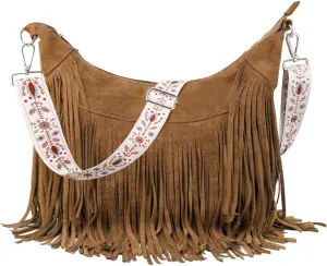 Sunwel Fashion Women Fringe Hobo Bag Western Purse Shoulder Bag Vegan Suede Tassel Hippie Crossbody Bag