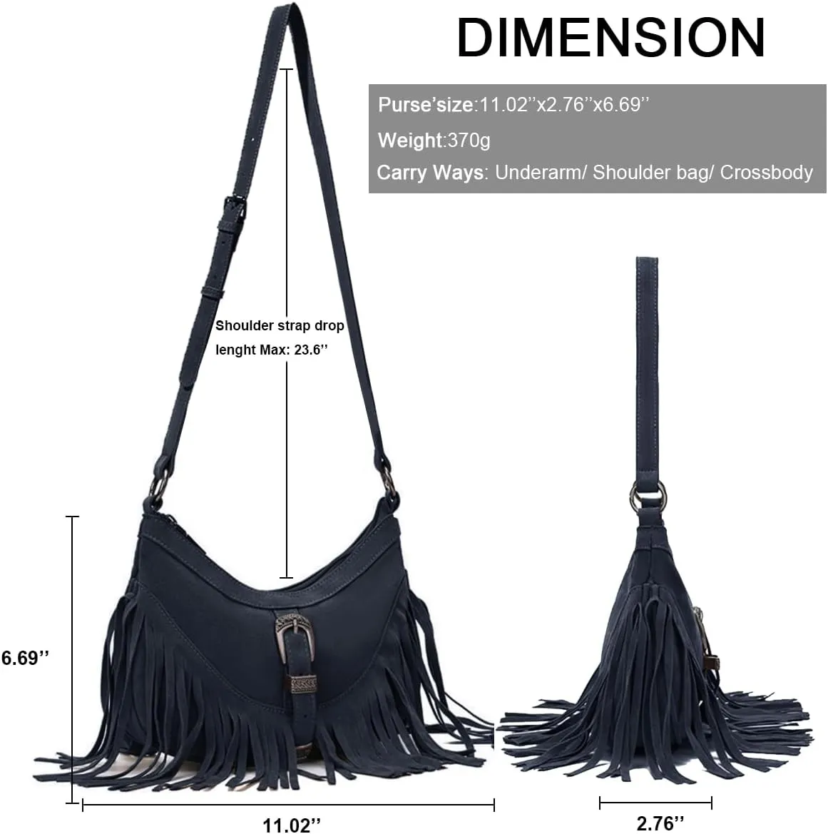 Sunwel Fashion Women Western Small Fringe Underarm Purse Shoulder Bag Vegan Suede Hippie Crossbody Bag with Tassel