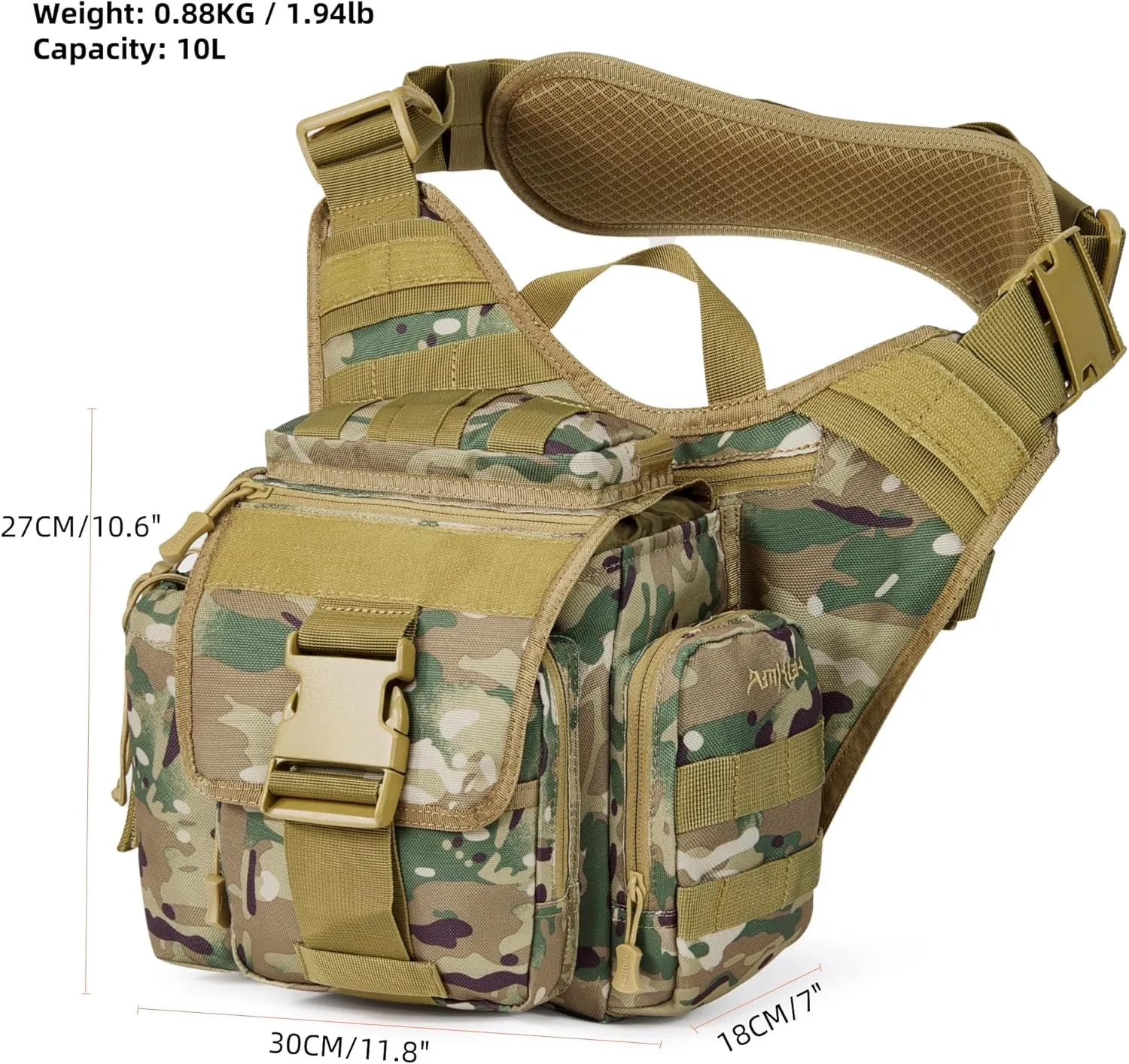 Tactical Messenger Bag Military Army Molle Shoulder Cross Body Edc Satchel Crossbody Side Pack for Men Women 10L