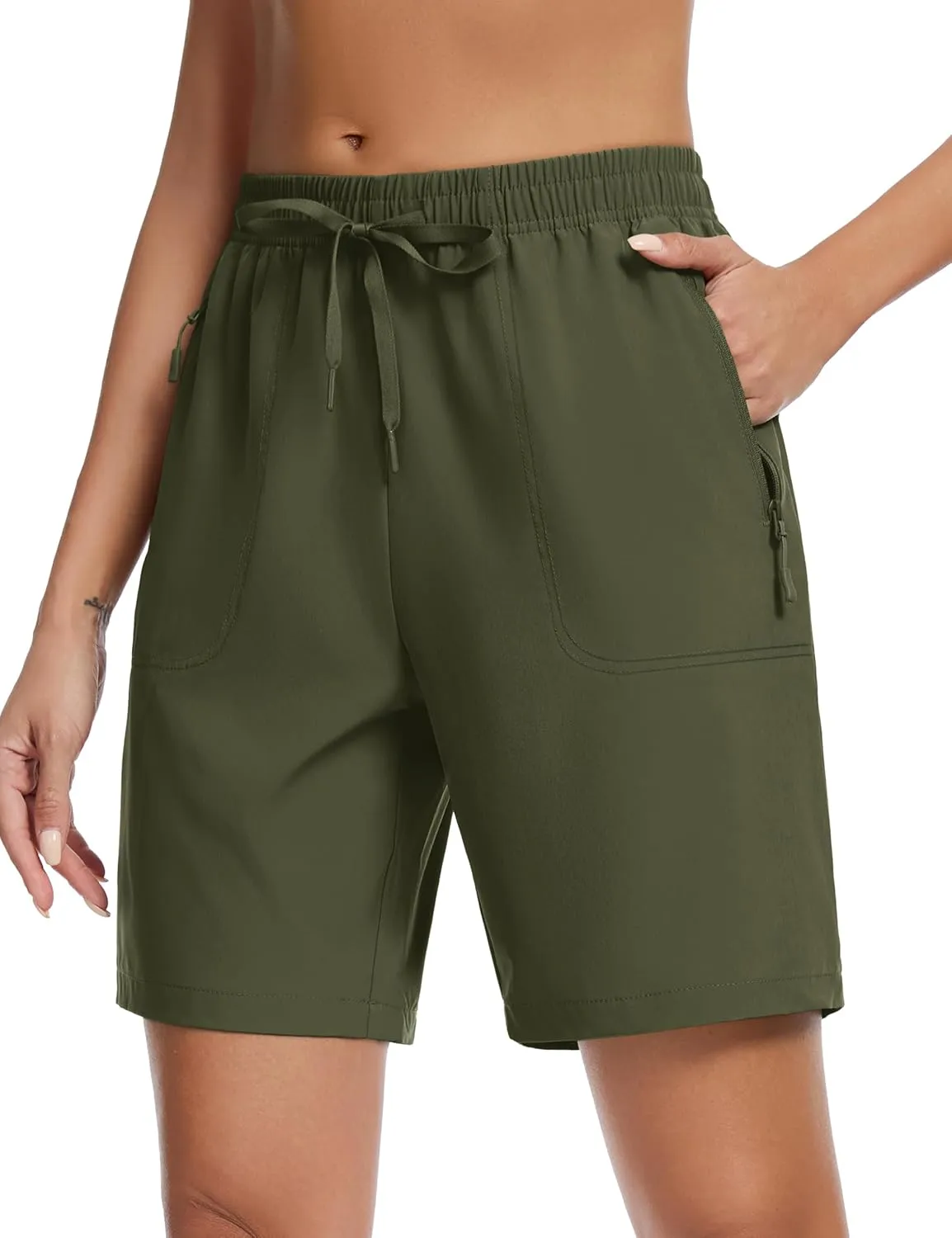 TACVASEN Women's Hiking Shorts Quick Dry Lightweight 8" Water Resistant Athletic Shorts with Pockets Outdoor Golf Active