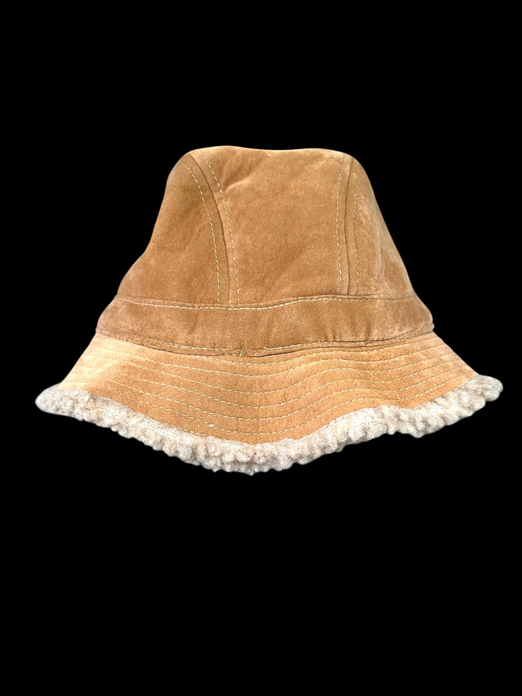 Tan Corduroy Bucket Hat With Faux Fur Trim