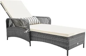 Tangkula Outdoor Chaise Lounge, Patio PE Recliner with 6-Level Backrest, Soft Seat Cushion & Waist Pillow, Heavy-Duty Metal Frame, Outside Chaise Lounge Chair for Poolside, Backyard