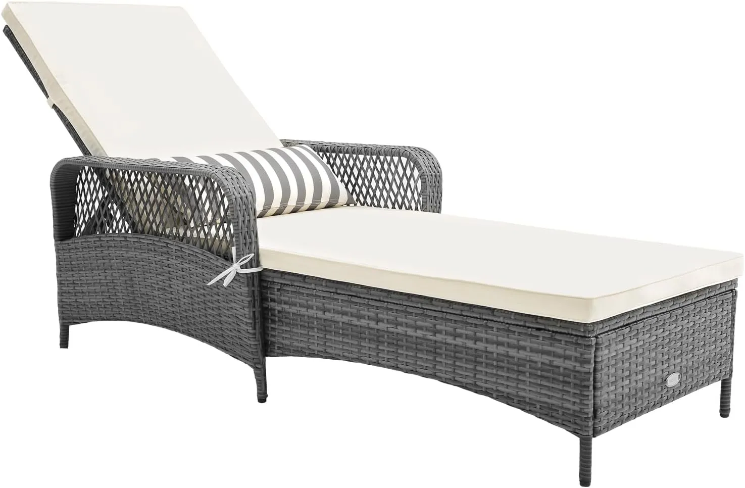 Tangkula Outdoor Chaise Lounge, Patio PE Recliner with 6-Level Backrest, Soft Seat Cushion & Waist Pillow, Heavy-Duty Metal Frame, Outside Chaise Lounge Chair for Poolside, Backyard