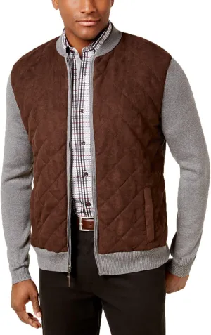 Tasso Elba Men's Quilted-Front Baseball Jacket, Steel Heather, XXL