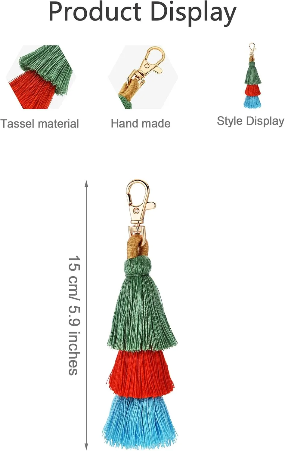 Tatuo 6 Pieces Handmade Bohemian Tassel Keychain Tassels Bag Key Chain Charm Handbags Pendant Key Chain Rings