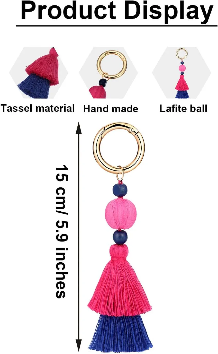 Tatuo 6 Pieces Handmade Bohemian Tassel Keychain Tassels Bag Key Chain Charm Handbags Pendant Key Chain Rings