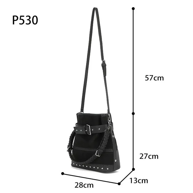 Taupe suede bucket bag with long straps - P530