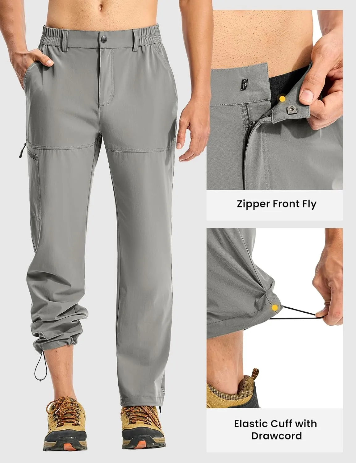 TBMPOY Men's Lightweight Hiking Pants Quick Dry 4 Pockets Stretch Water Resistant Travel Fishing Convertible Zip Cargo Jogger