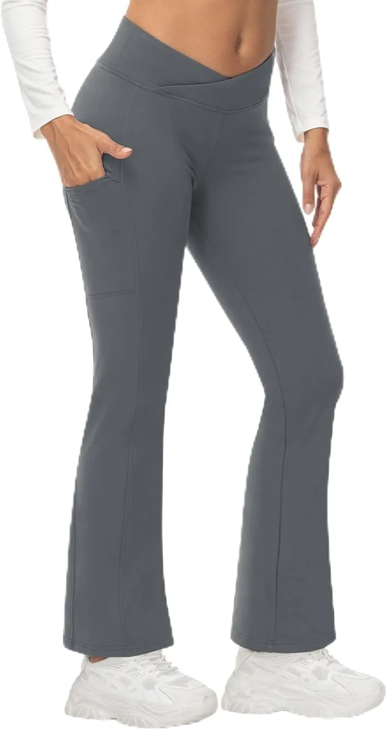 TBMPOY Women's Flare Fleece Lined Pants Bootcut Hiking Crossover Yoga Legging Winter Warm Thermal Outdoor