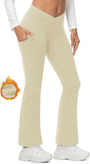 TBMPOY Women's Flare Fleece Lined Pants Bootcut Hiking Crossover Yoga Legging Winter Warm Thermal Outdoor