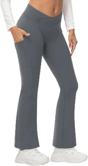 TBMPOY Women's Flare Fleece Lined Pants Bootcut Hiking Crossover Yoga Legging Winter Warm Thermal Outdoor