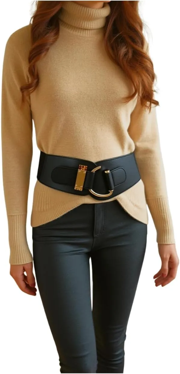 TFJ Women Wide Fashion Belt Hip High Waist Gold Metal Hook Buckle Size XS S M L Xl