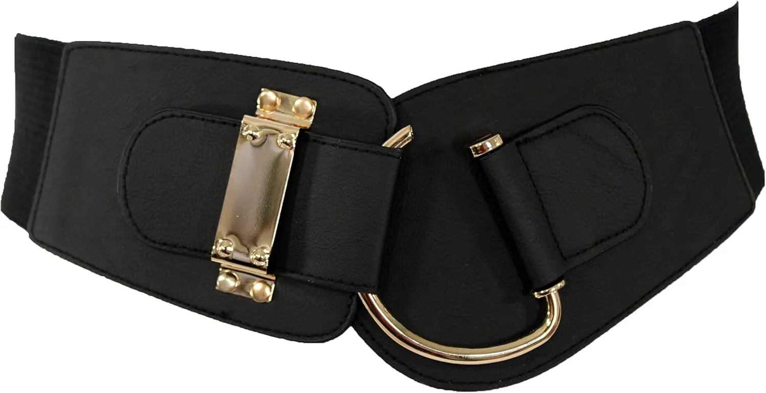 TFJ Women Wide Fashion Belt Hip High Waist Gold Metal Hook Buckle Size XS S M L Xl