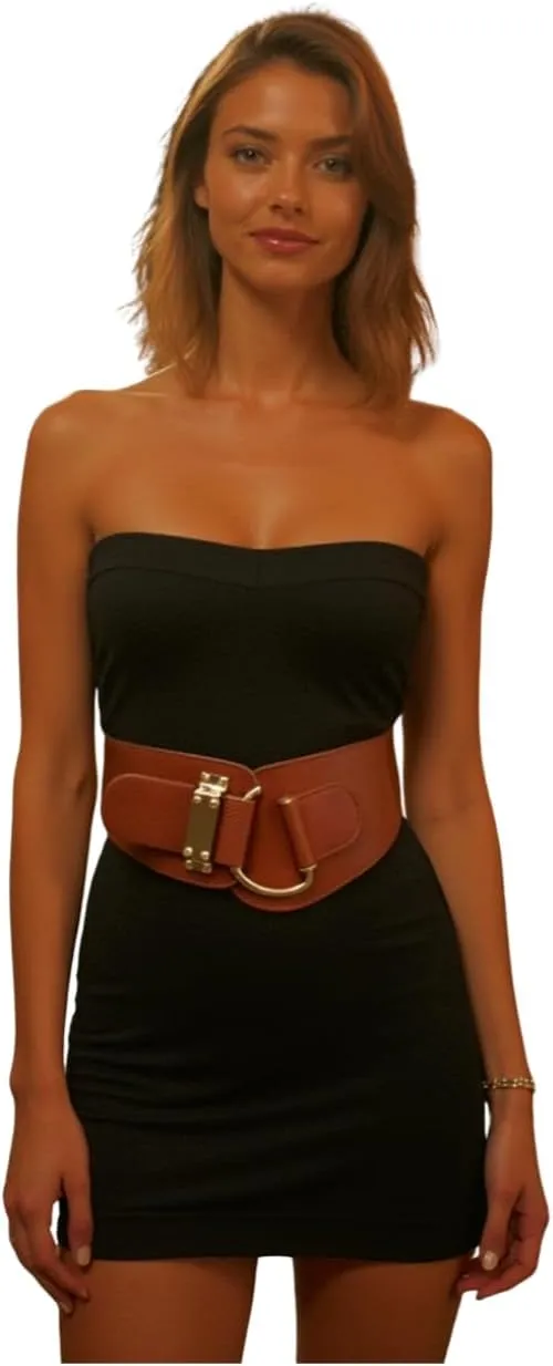 TFJ Women Wide Fashion Belt Hip High Waist Gold Metal Hook Buckle Size XS S M L Xl