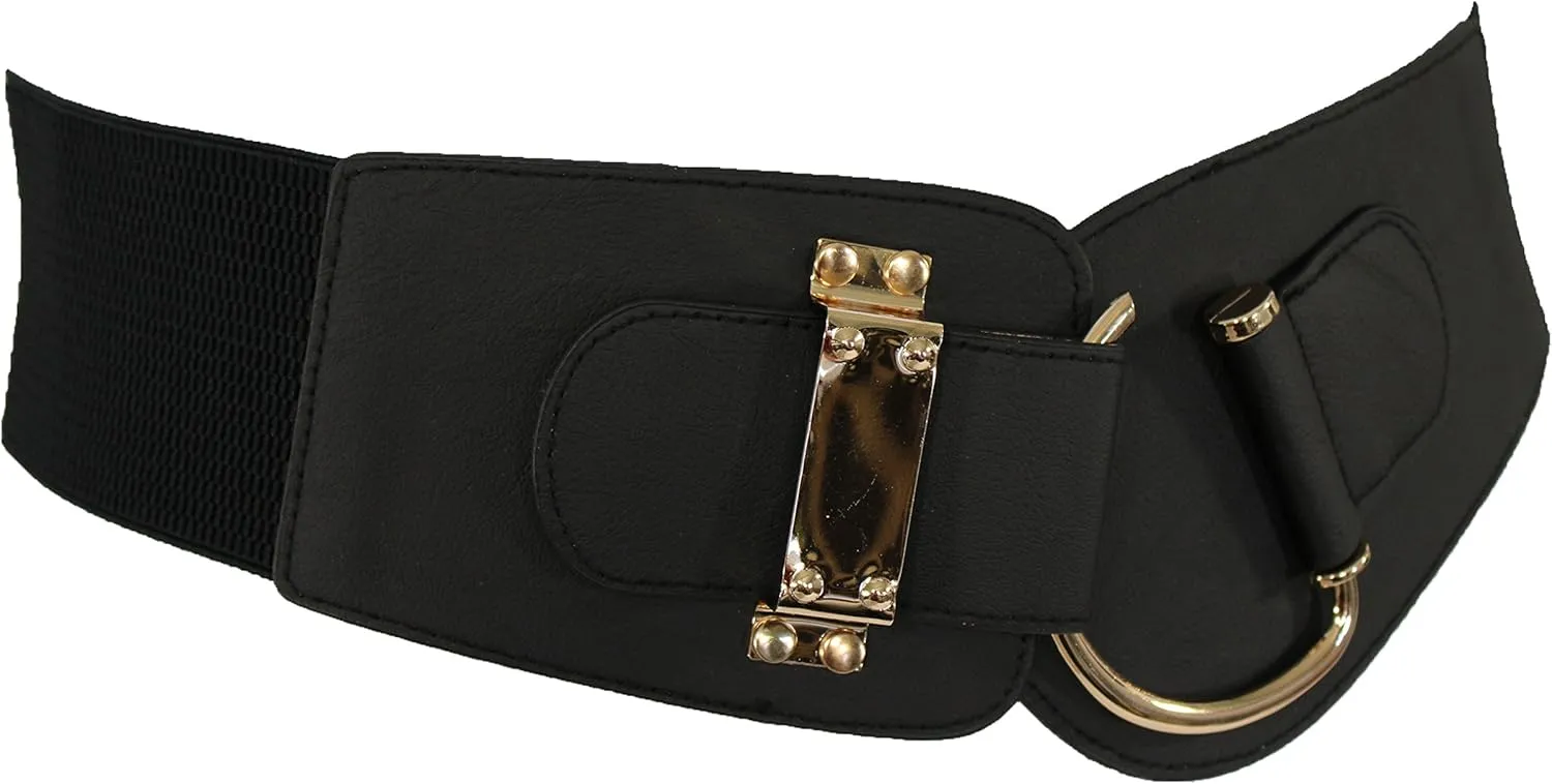 TFJ Women Wide Fashion Belt Hip High Waist Gold Metal Hook Buckle Size XS S M L Xl
