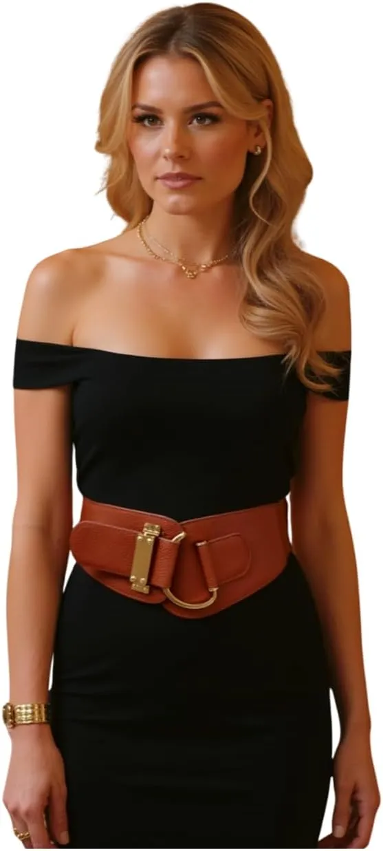 TFJ Women Wide Fashion Belt Hip High Waist Gold Metal Hook Buckle Size XS S M L Xl